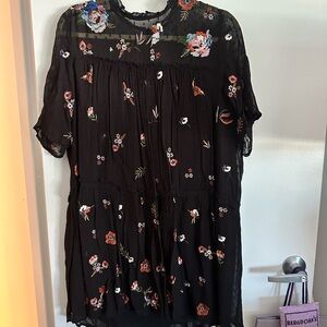 Zara Black Floral Embroidered Baby Doll Dress